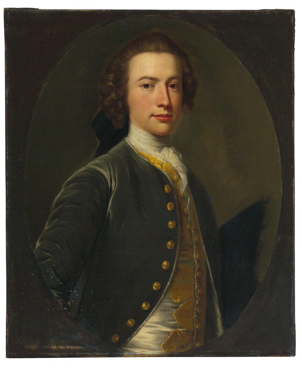 Portrait de Valentine Morris (1727-1789), gouverneur de Saint-Vincent (huile sur toile, découpée en ovale et posée sur la toile) - Allan Ramsay