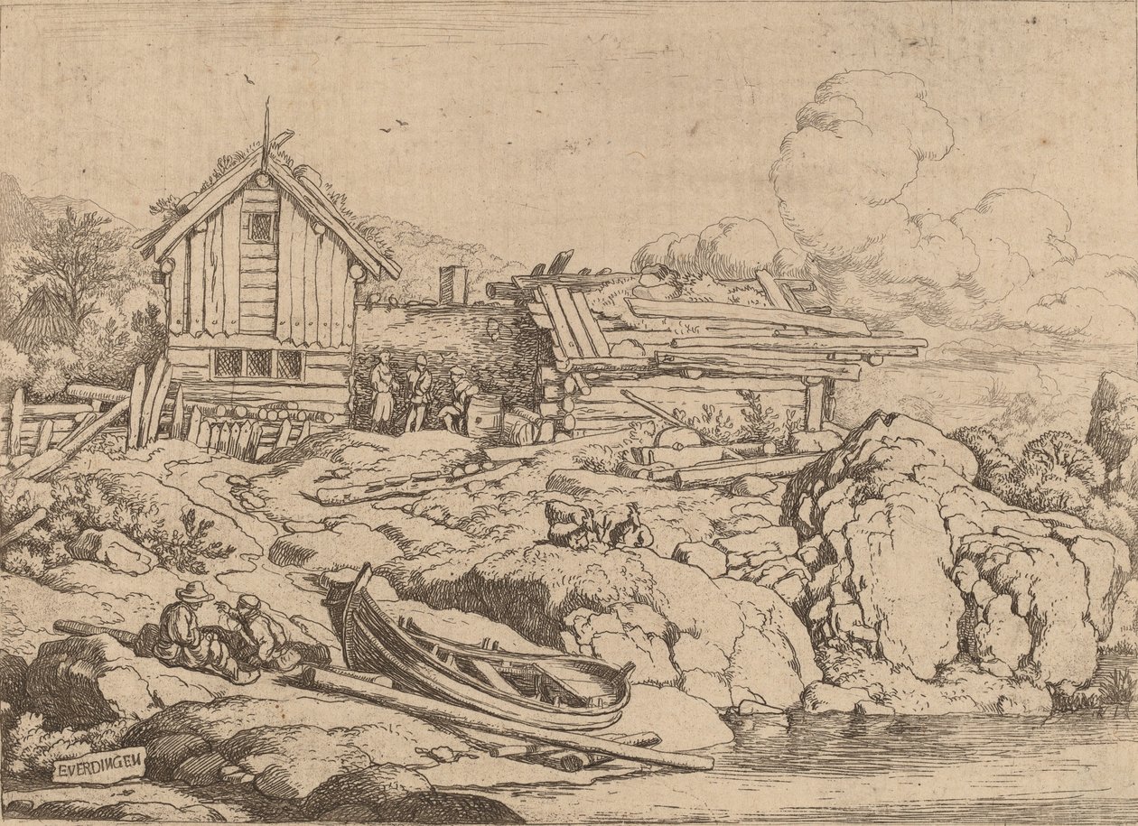 Bateau à une rive avec trois chèvres, probablement vers 1645-1656 - Allart van Everdingen
