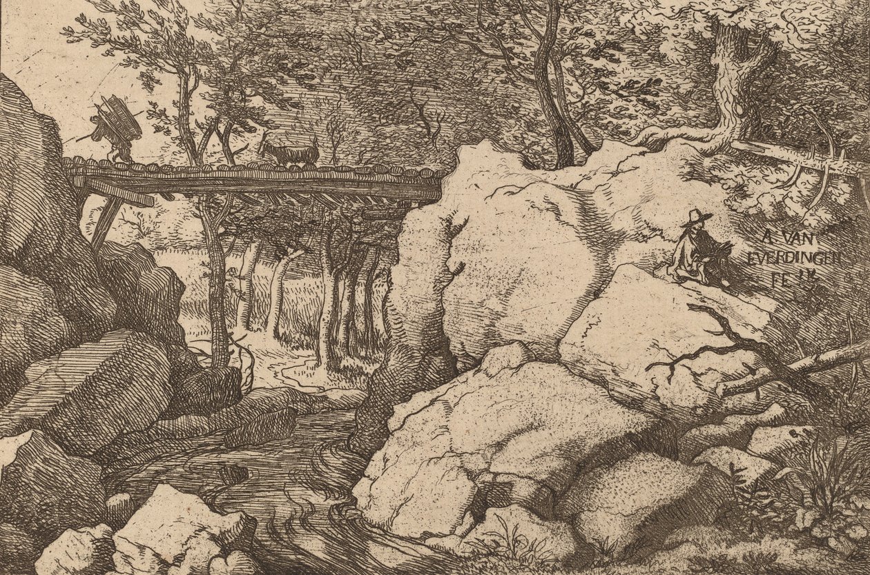 Chèvre sur un petit pont, probablement vers 1645-1656 - Allart van Everdingen