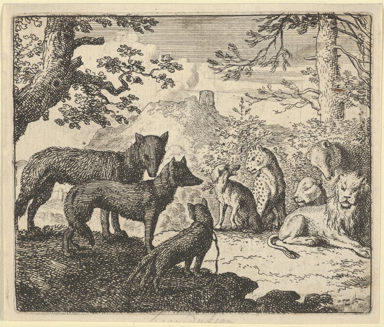 Les parents de Renard demandent à se retirer de la cour, extrait de « Renard le Renard » de Hendrick van Alcmar - Allart van Everdingen