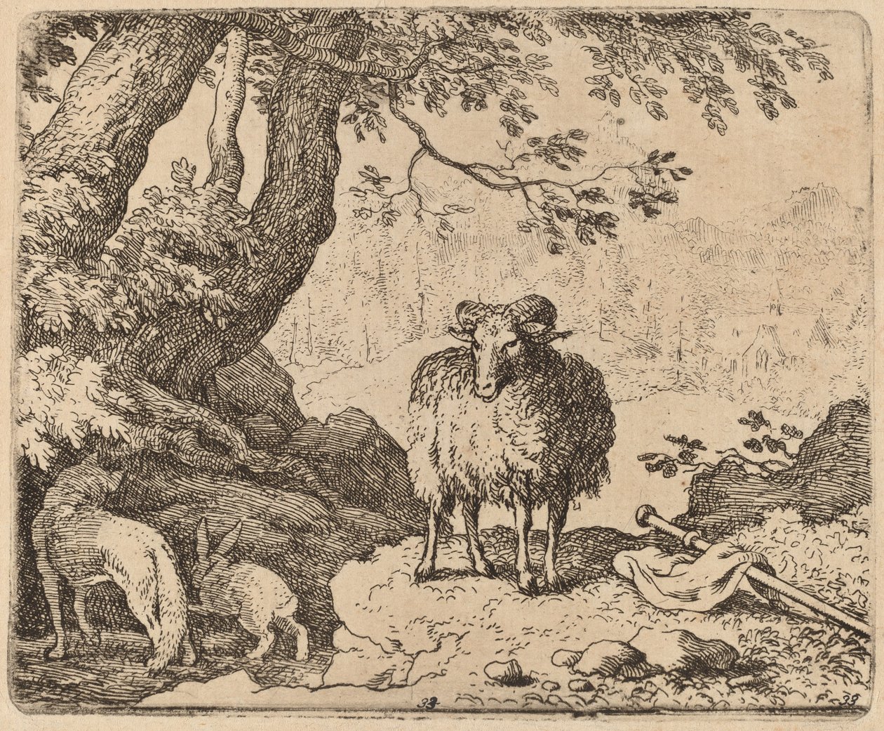 Renard Rentre Chez Lui, Accompagné par le Bélier et le Lapin, probablement vers 1645-1656 - Allart van Everdingen