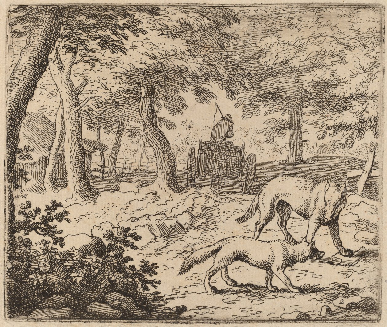 Renard et le loup devant le chariot de poisson - Allart van Everdingen