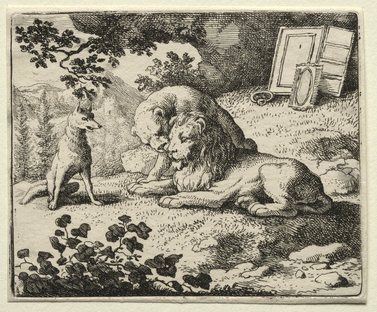 Renard le goupil : Renard promet des cadeaux au lion - Allart van Everdingen