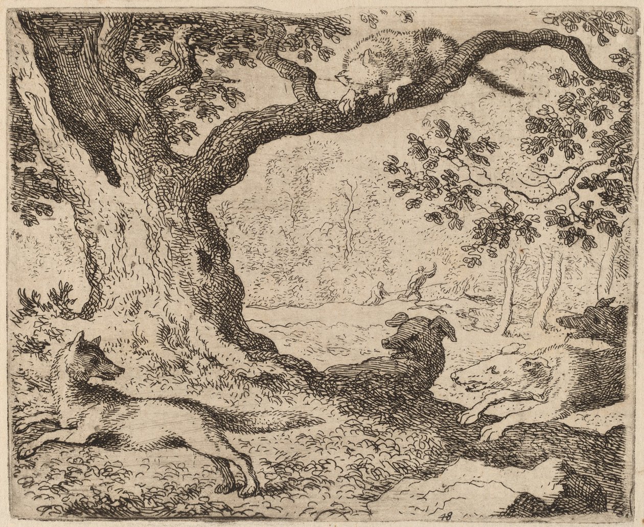 Le père de Renard et le chat poursuivis par des chiens, probablement vers 1645-1656 - Allart van Everdingen