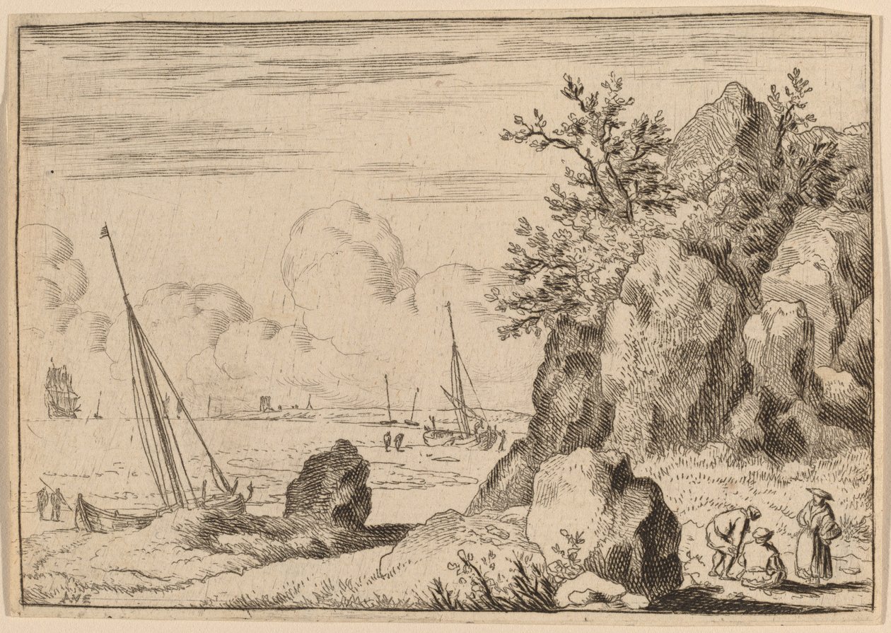 Paysage Marin avec Trois Figures à Droite - Allart van Everdingen