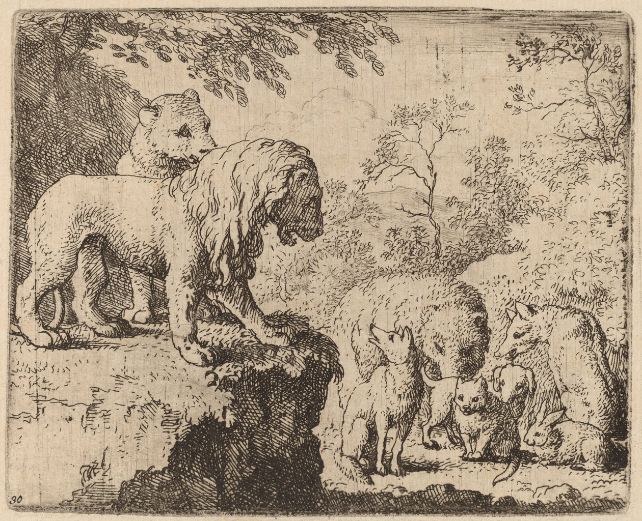Le Lion pardonne Reynard devant les autres animaux - Allart van Everdingen