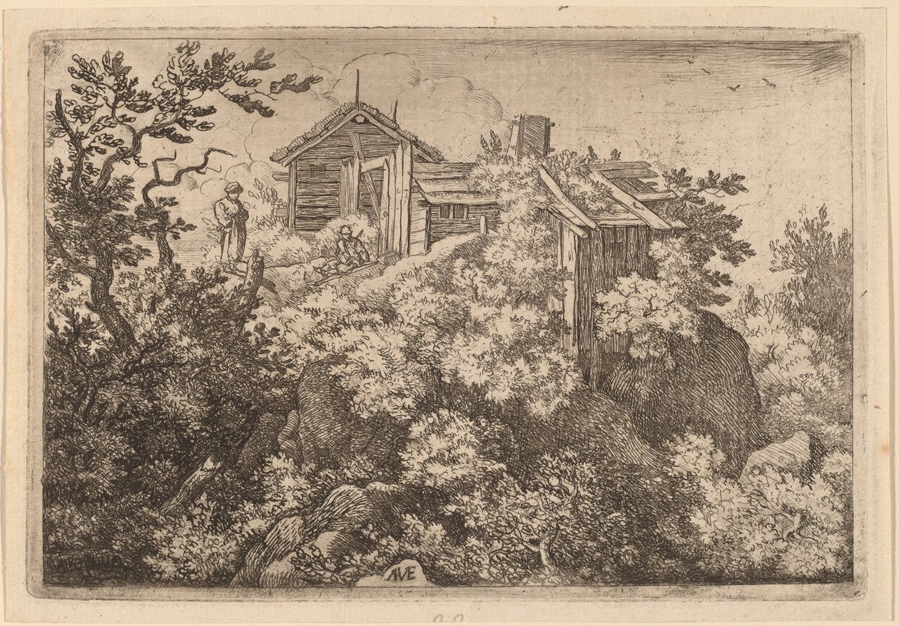 Trois cottages sur un rocher - Allart van Everdingen