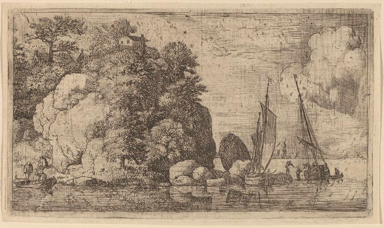 Deux bateaux sur une large rivière - Allart van Everdingen