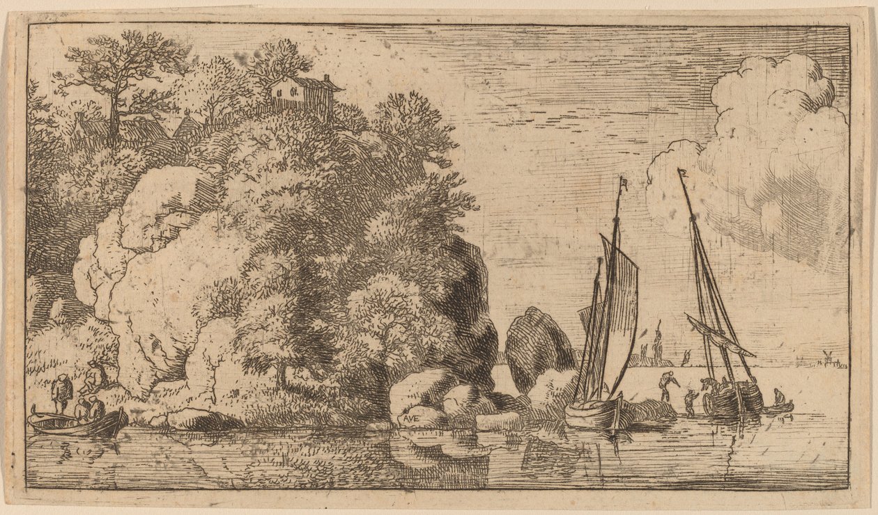 Deux bateaux sur une large rivière, probablement vers 1645-1656 - Allart van Everdingen