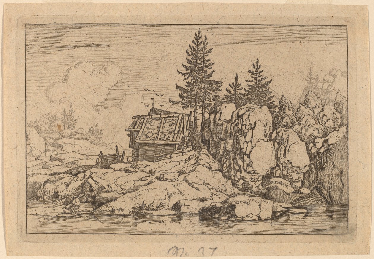 Deux sapins près des cottages - Allart van Everdingen
