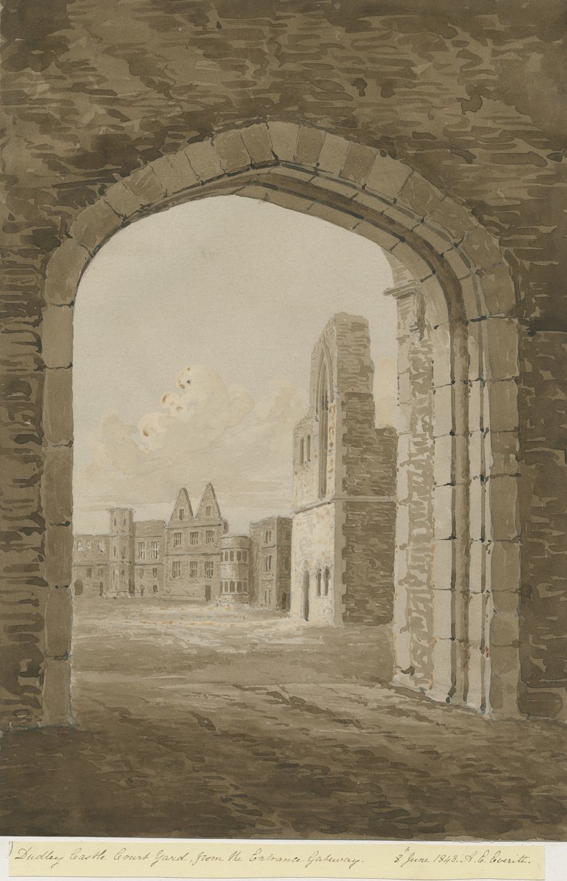 Château de Dudley - Le Donjon : dessin sépia-rouge, 8 juin 1843 - Allen Edward Everitt