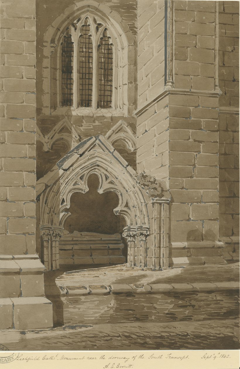 Cathédrale de Lichfield - Transept sud : dessin à la sépia rouge, 9 septembre 1842 - Allen Edward Everitt