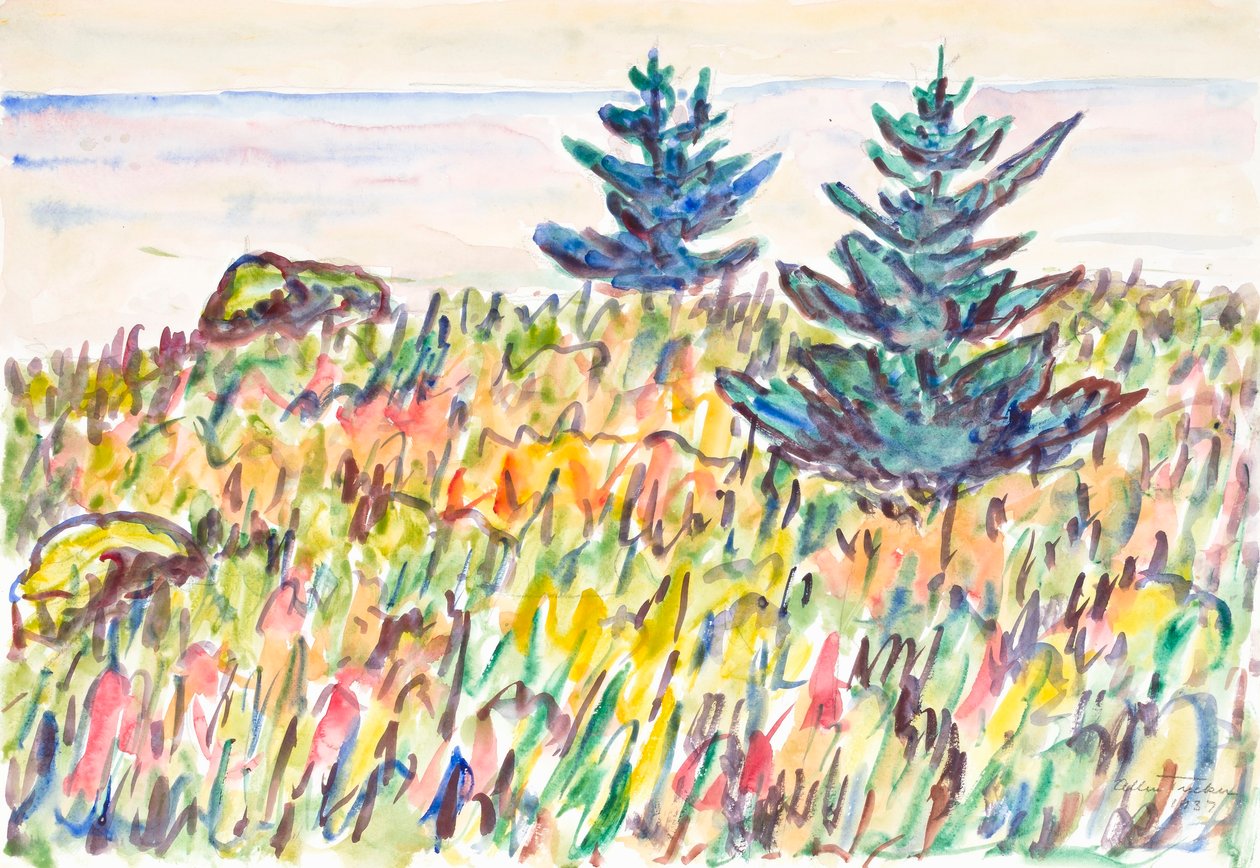 Aquarelle no. 35, Champ avec deux pins - Allen Tucker