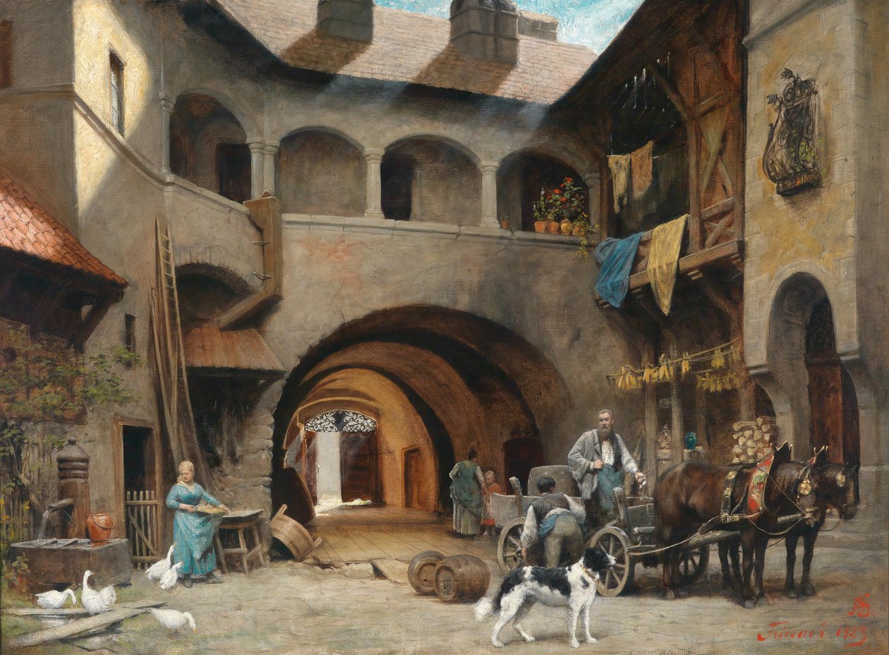 Ancienne cour à Friesach avec chariot - Alois Schonn
