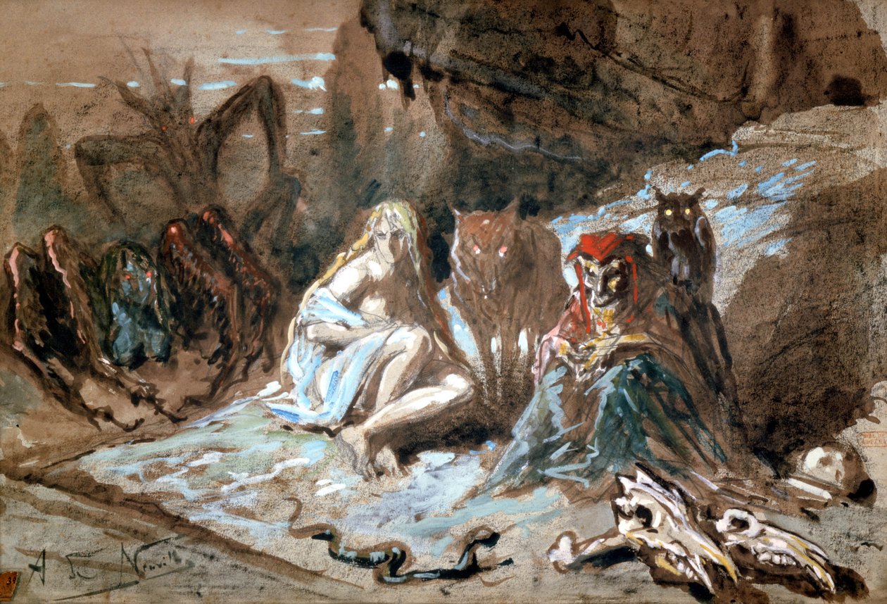Sorcières et loups, illustration pour La Damnation de Faust de Berlioz - Alphonse Marie de Neuville