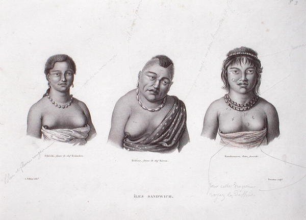 Épouses des chefs hawaïens des îles Sandwich, c.1824 - Alphonse (after) Pellion