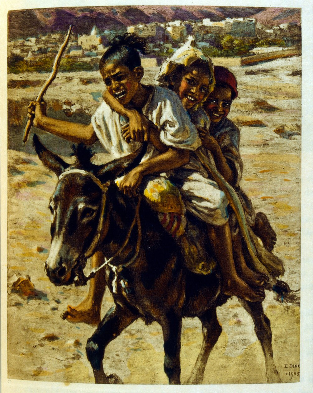Illustration de Dinet tirée de "Mirages" Scènes de la vie arabe. 1906. Mirages, Scènes de la vie arabe a été illustré par Etienne Dinet et commenté par Silman Ben Ibrahim Bamer. Nasreddine Dinet est né sous le nom d