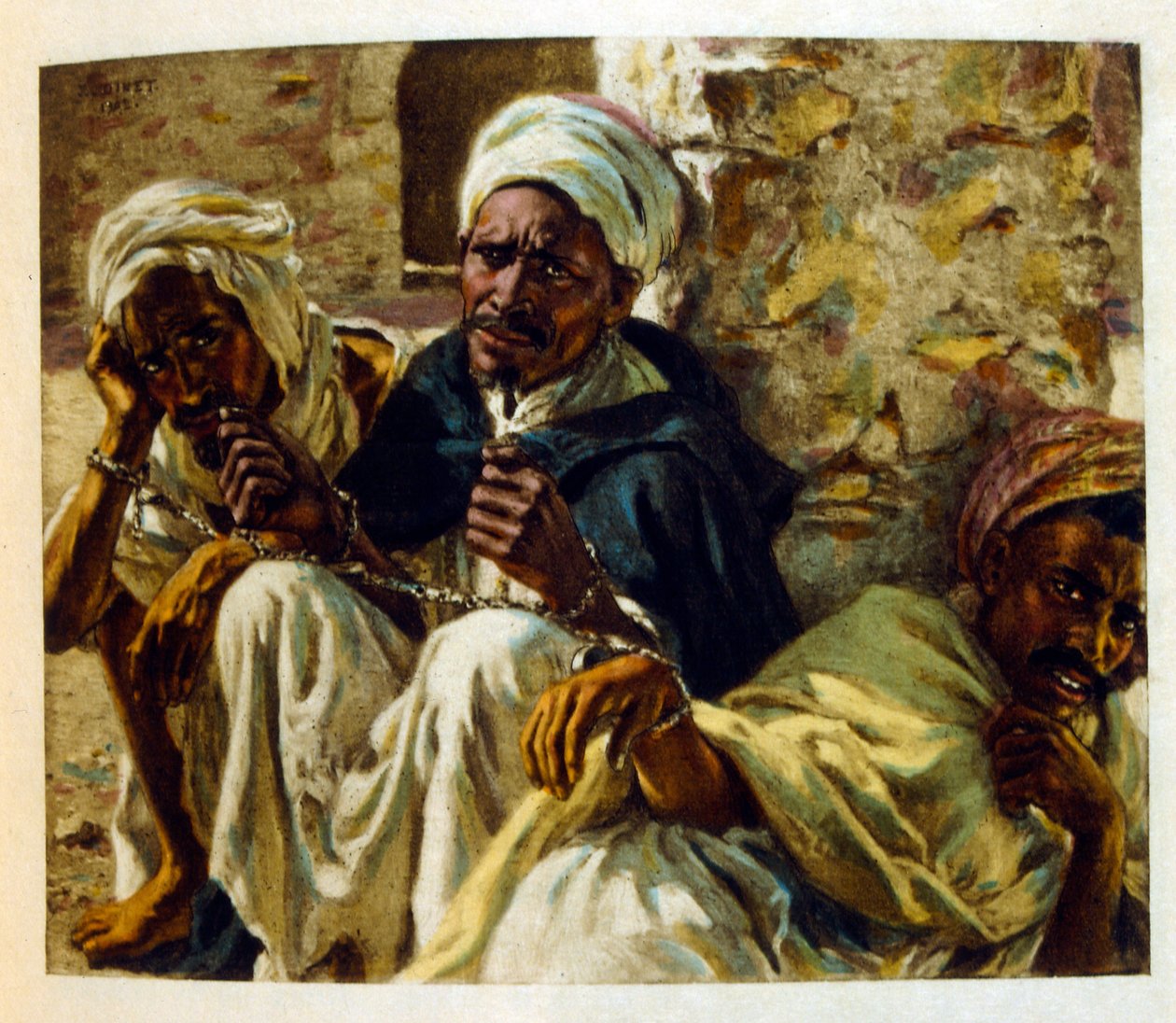 Illustration de Dinet tirée de "Mirages" Scènes de la vie arabe. 1906. Mirages, Scènes de la vie arabe a été illustré par Etienne Dinet et commenté par Silman Ben Ibrahim Bamer. Nasreddine Dinet est né sous le nom d