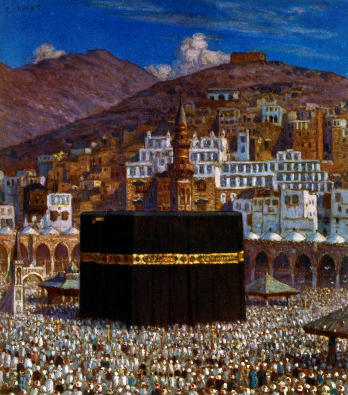 Illustration représentant des pèlerins musulmans à la Kaaba à La Mecque. par Nasreddine Dinet (Alphonse-Étienne Dinet) - Alphonse Etienne Dinet