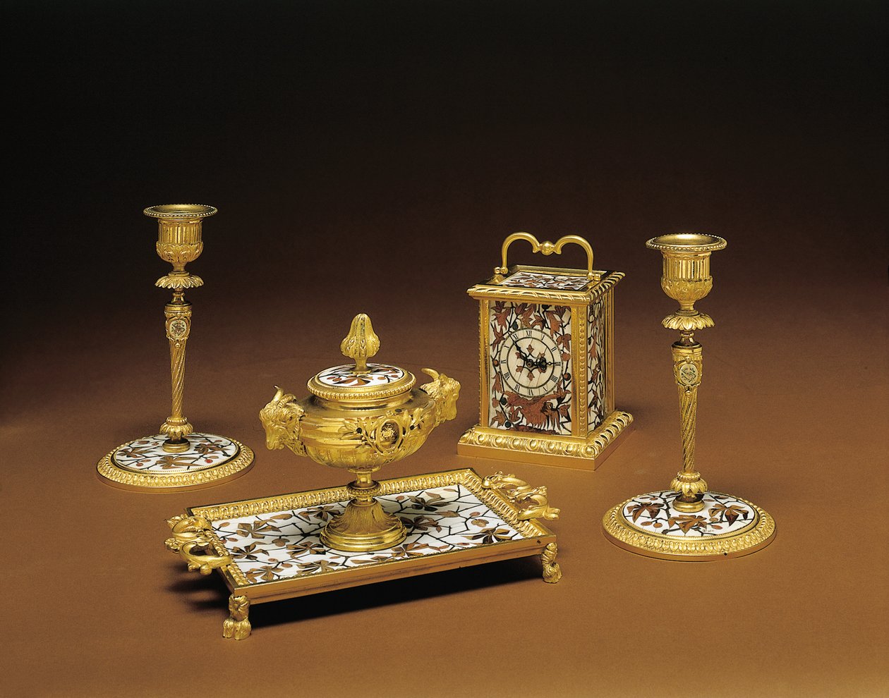 Ensemble de bureau en quatre pièces Napoléon III, marqueterie par Duvinage et Harinckouk, c.1877 - Alphonse-Gustave Giroux