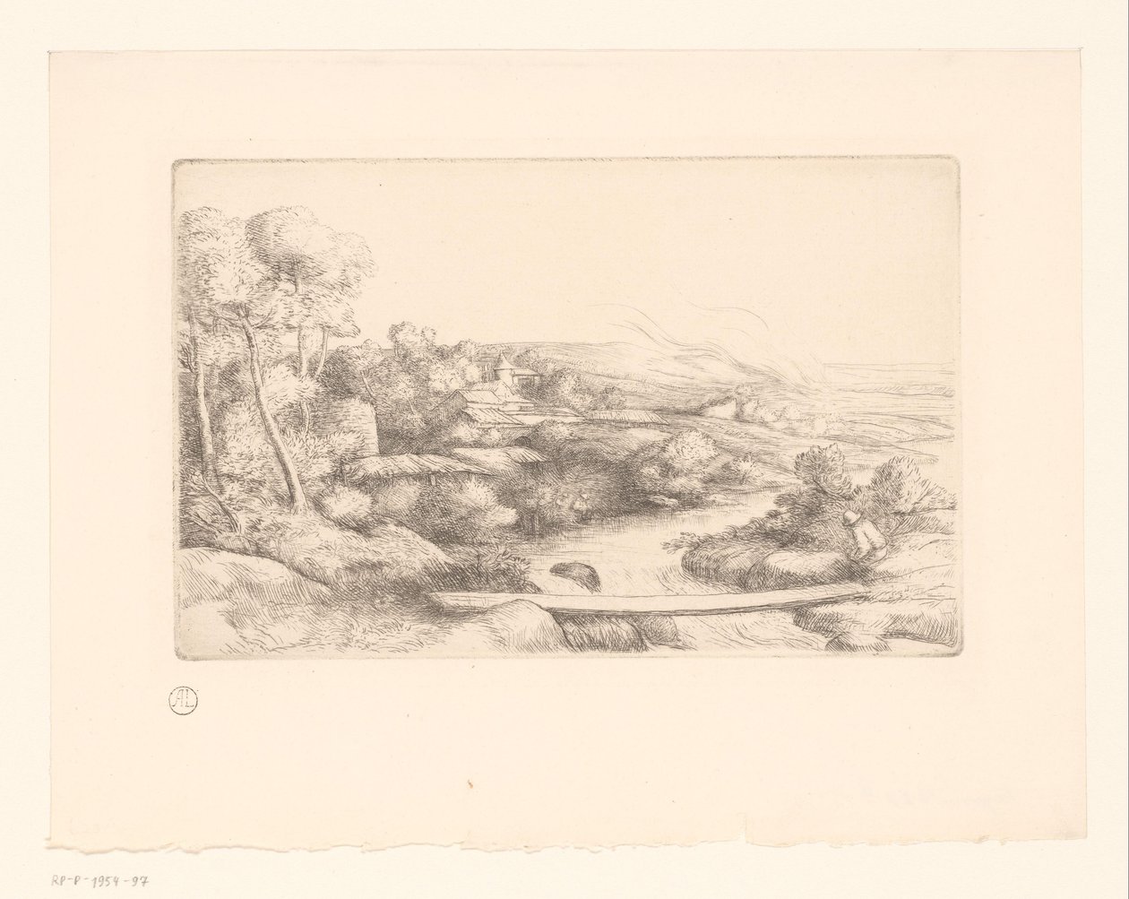 Landschap met plank over een rivier - Alphonse Legros (attributed to)