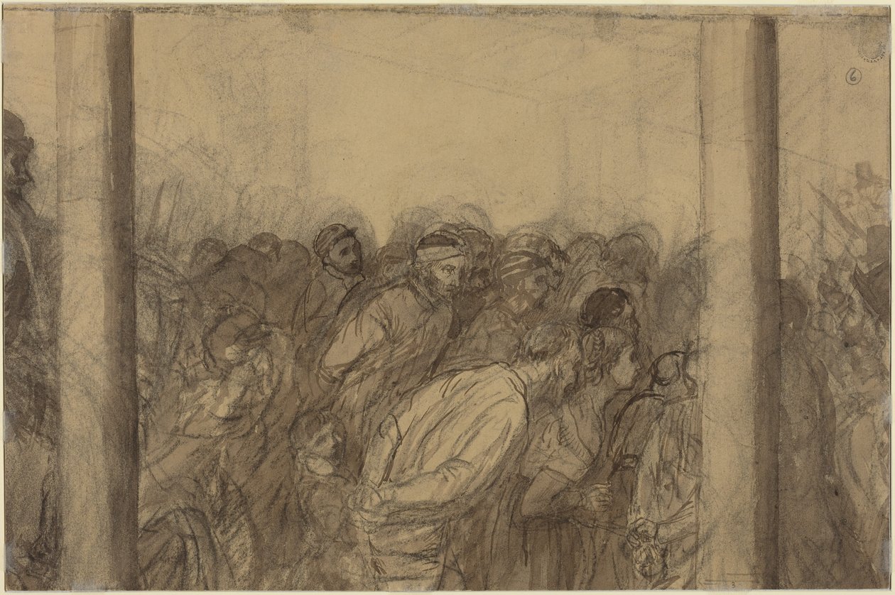 Foule de personnes vue entre deux colonnes [verso] - Alphonse Legros