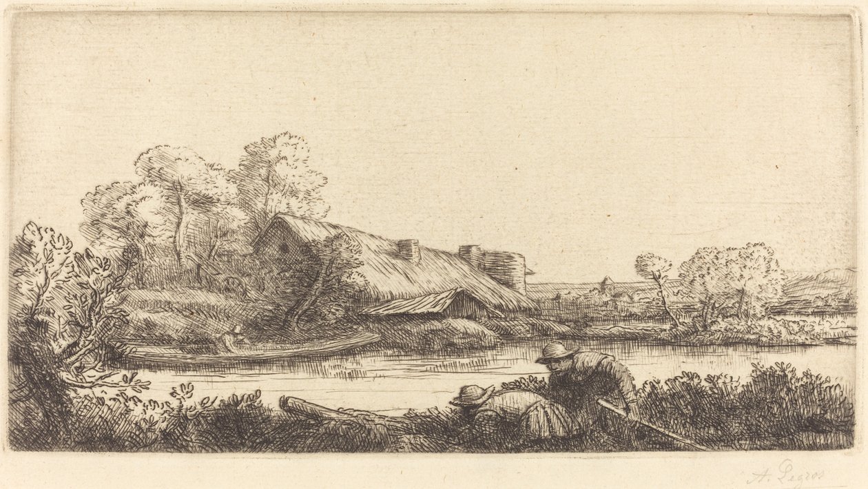 La ferme sur la rivière : Effet du soir - Alphonse Legros