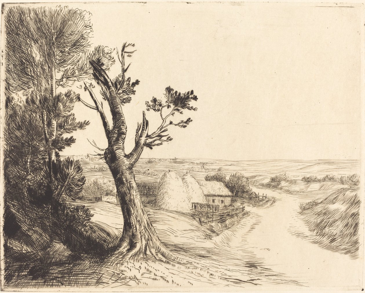Paysage avec meules de foin (Le paysage aux meules) - Alphonse Legros