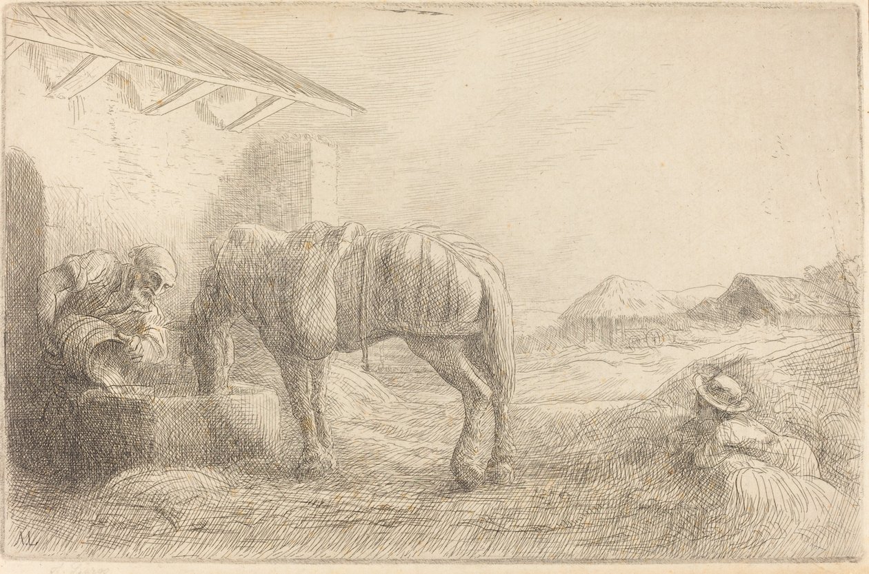 Homme abreuvant un cheval - Alphonse Legros