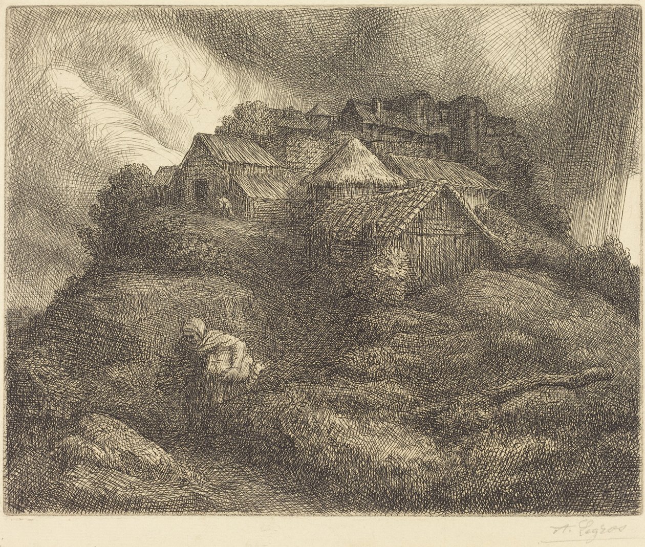 Village de Saint-Pierre pendant une tempête - Alphonse Legros
