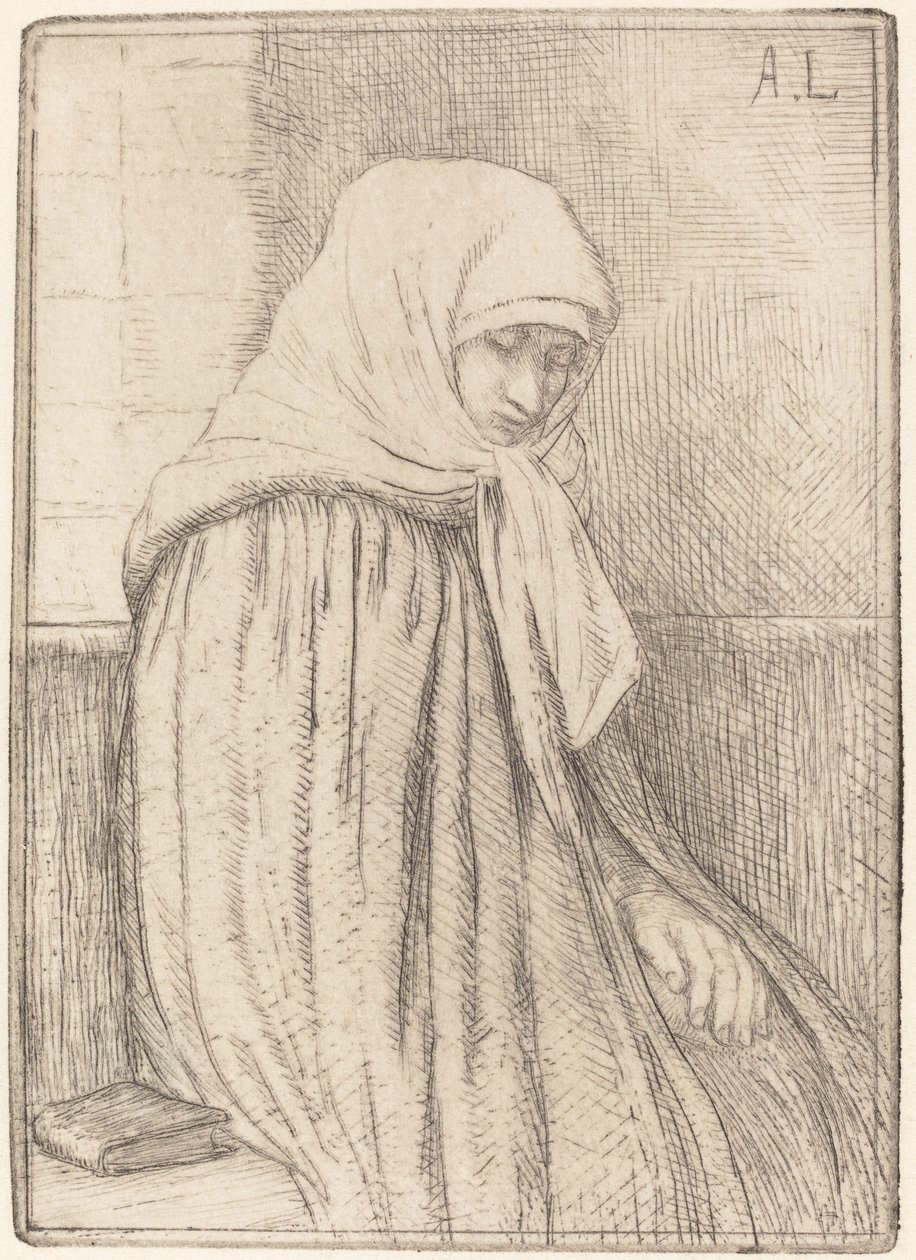 Jeune paysanne assise dans une église - Alphonse Legros