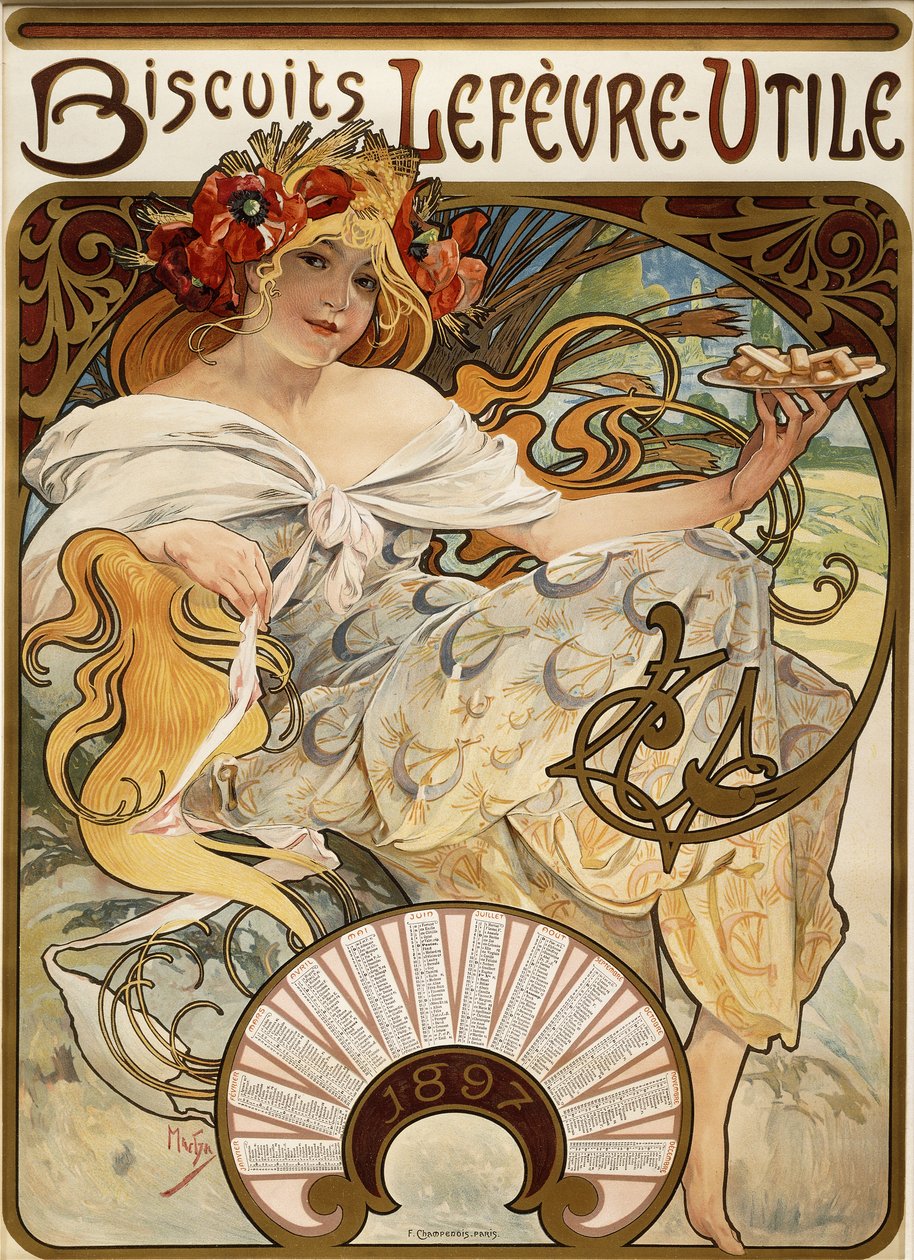 Biscuits Lefevre-Utile, conçu comme un calendrier pour 1897, 1896 - Alphonse Mucha