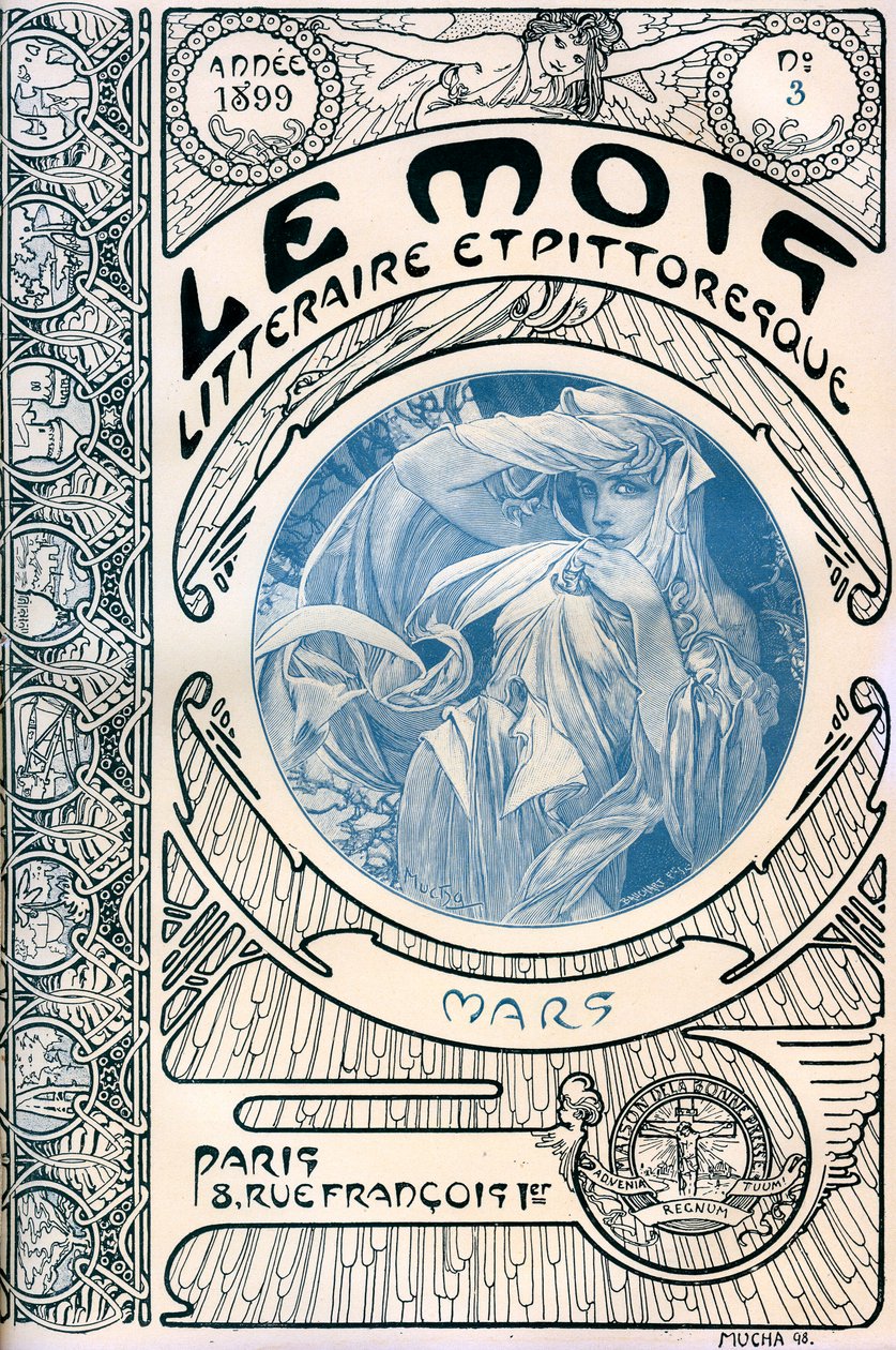 Couverture du magazine (mensuel) Le Mois Littéraire et Pittoresque par Alphonse Mucha (1860-1939) : mars 1899 - Maison de la Bonne Presse - Alphonse Mucha