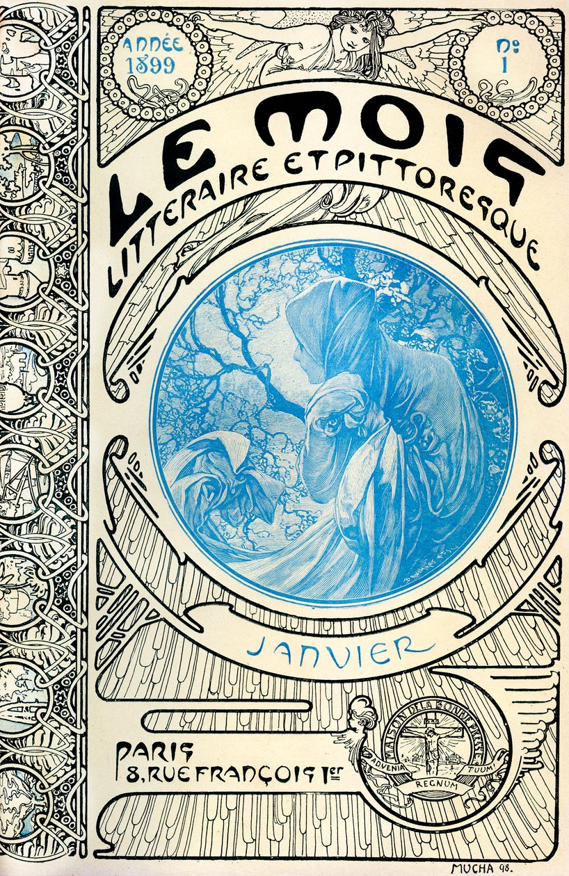 Couverture de la revue (mensuelle) Le Mois Littéraire et Pittoresque par Alphonse Mucha (1860-1939) : janvier 1899 - Maison de la Bonne Presse - Alphonse Mucha