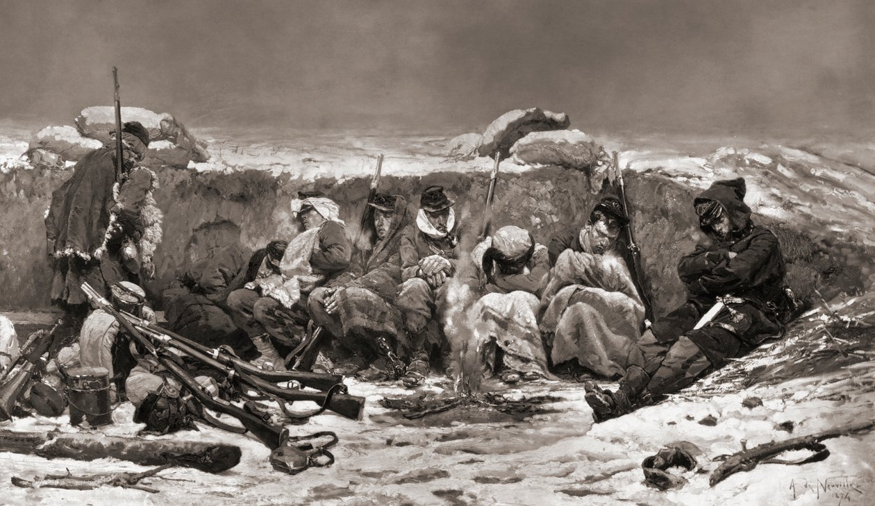 Soldats français dans une tranchée. Siège de Paris. Guerre franco-prussienne - Alphonse Marie de (after) Neuville