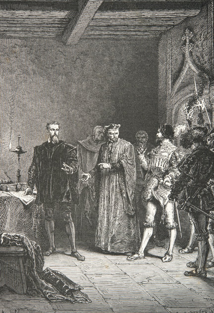 Jean de La Barre informe Louis de Berquin de sa libération de la conciergerie (Gravure) - Alphonse Marie de Neuville
