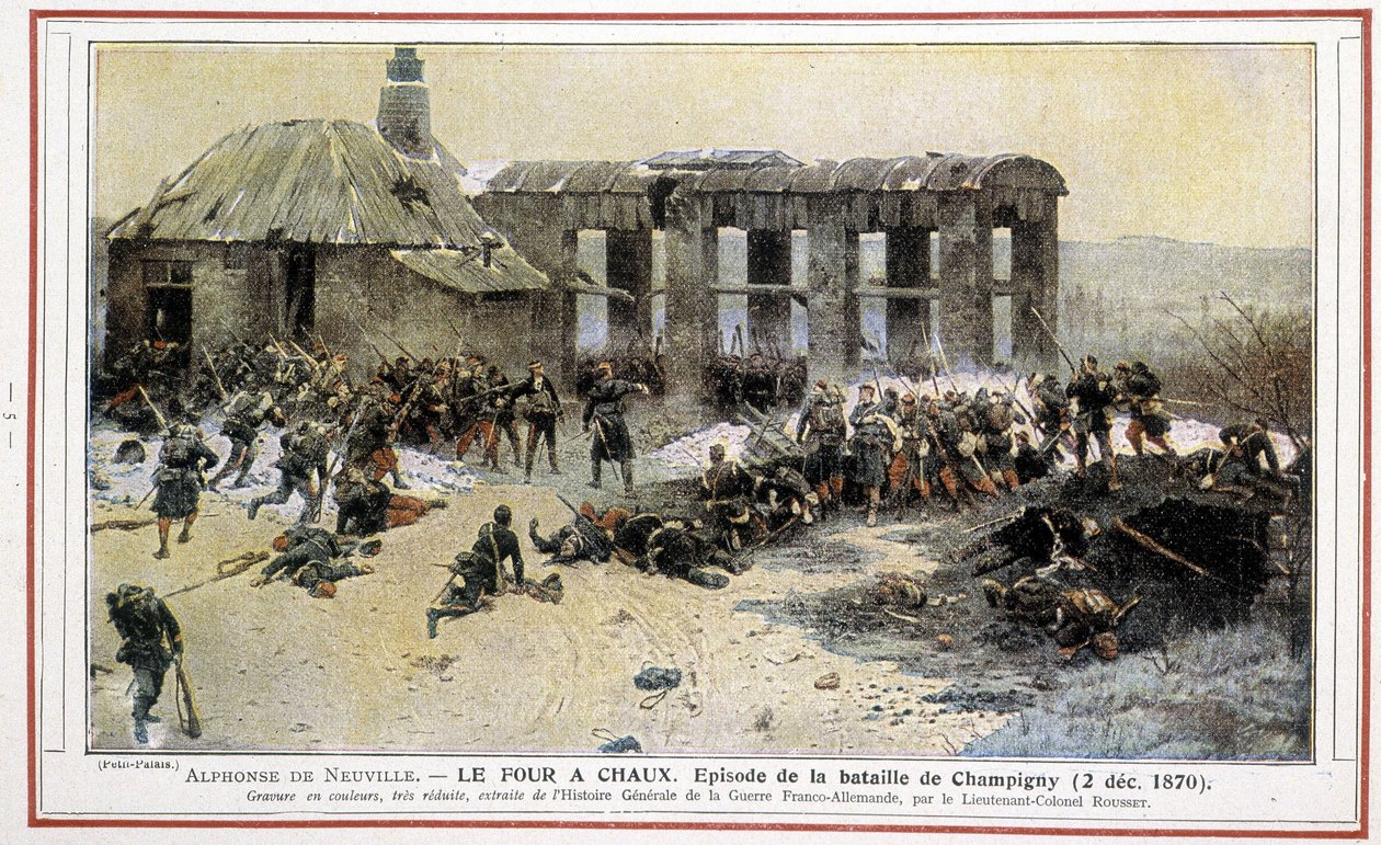 Le four à chaux - Épisode de la bataille de Champigny (02/12/1870) par Alphonse de Neuville. Gravé par le lieutenant-colonel Rousset de « Histoire générale de la guerre franco-allemande » - Alphonse Marie de Neuville