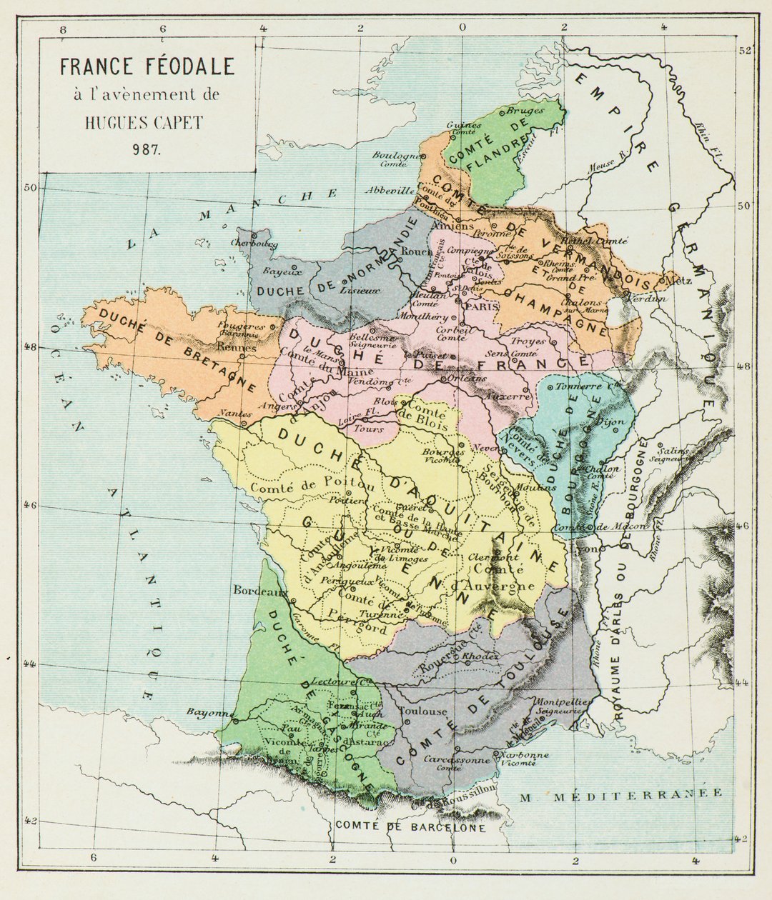 Carte de France en 987 (Gravure) - Alphonse Marie de Neuville