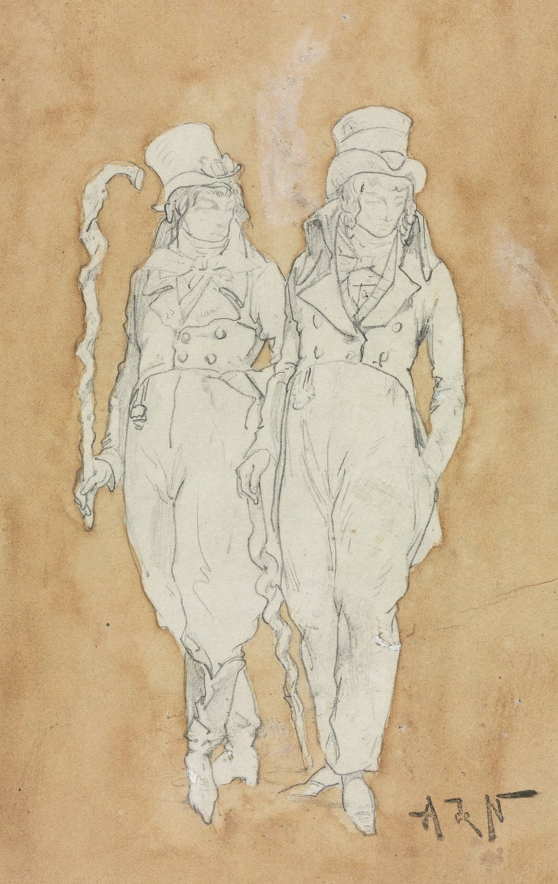 Deux jeunes hommes à la mode debout, seconde moitié du XIXe siècle - Alphonse Marie de Neuville