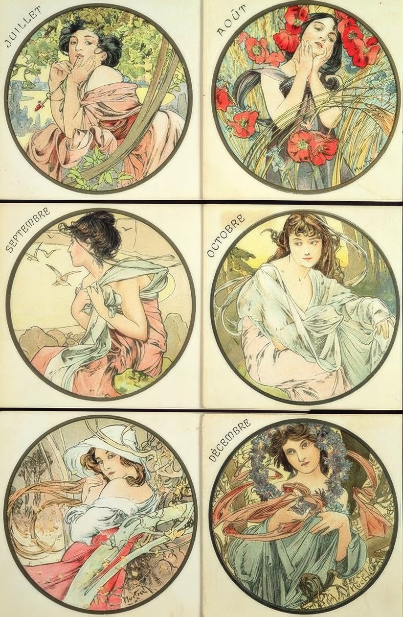 Juillet / Août / Septembre / Octobre / Novembre / Décembre - Alphonse Mucha