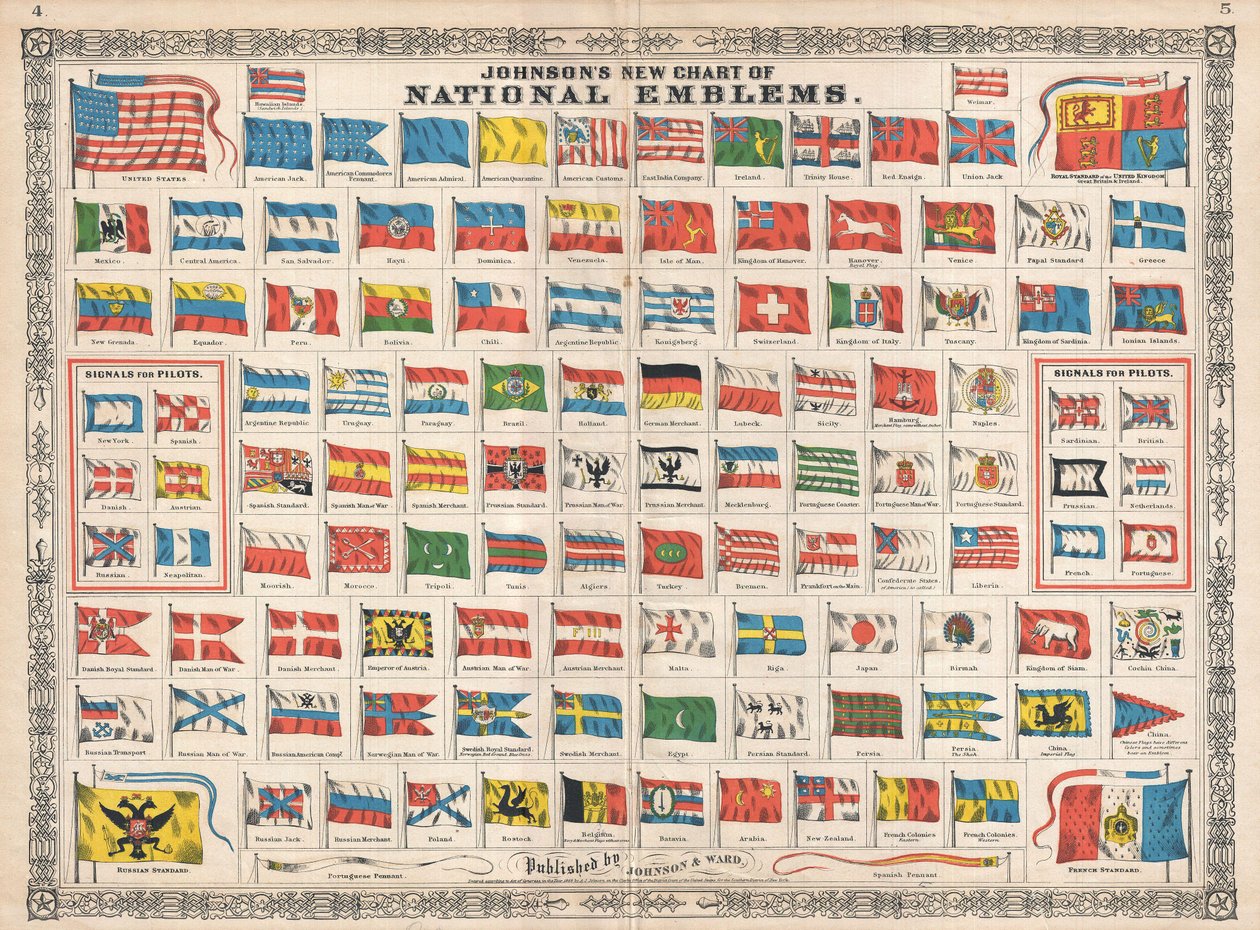 Nouvelle carte des emblèmes nationaux de Johnson - Alvin Jewett Johnson