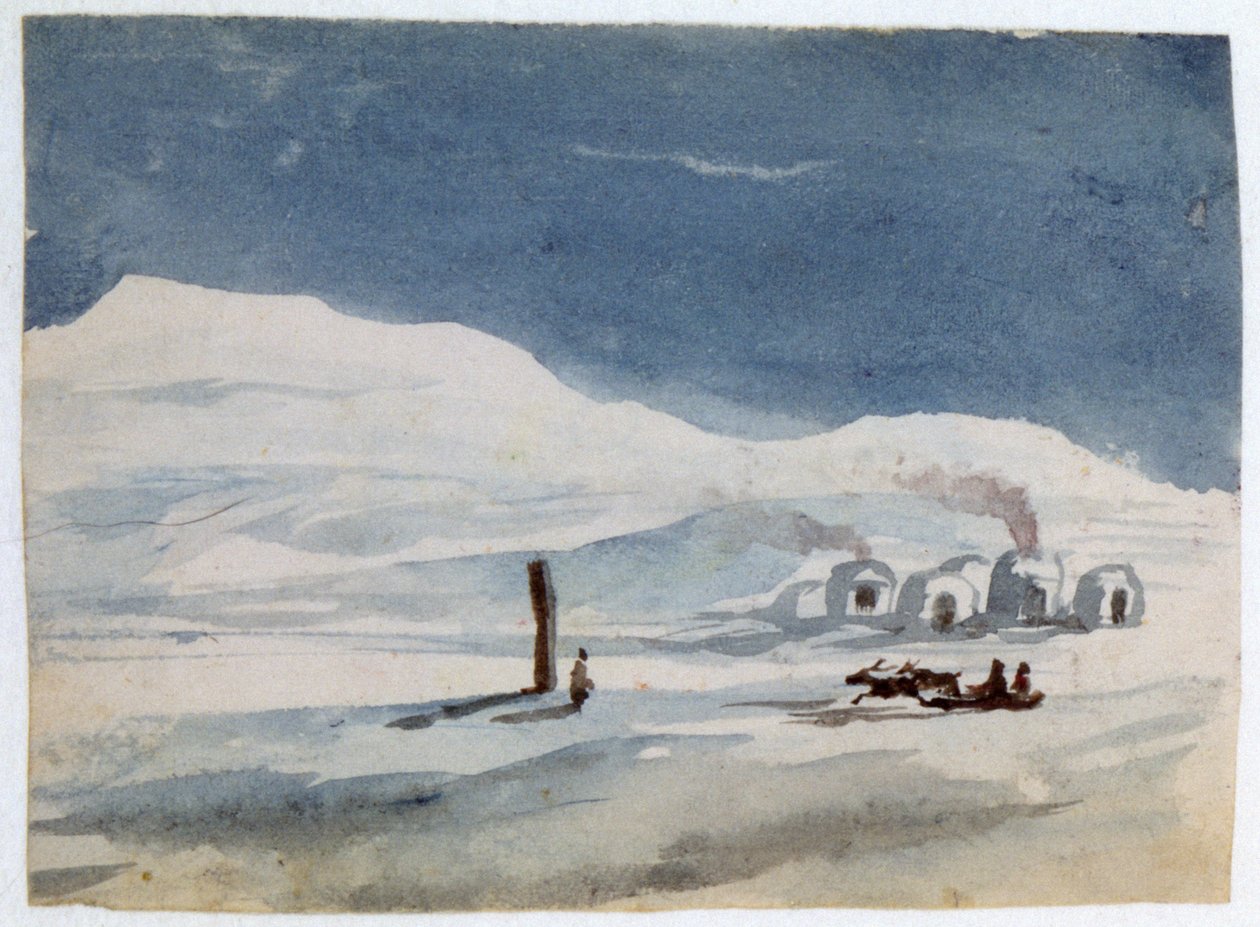 Igloos et Esquimaux". Aquarelle. Aurore Amadine Lucie Dupin (1804-1876) Romancière et féministe française qui a écrit sous le nom de George Sand. - Amantine Dupin