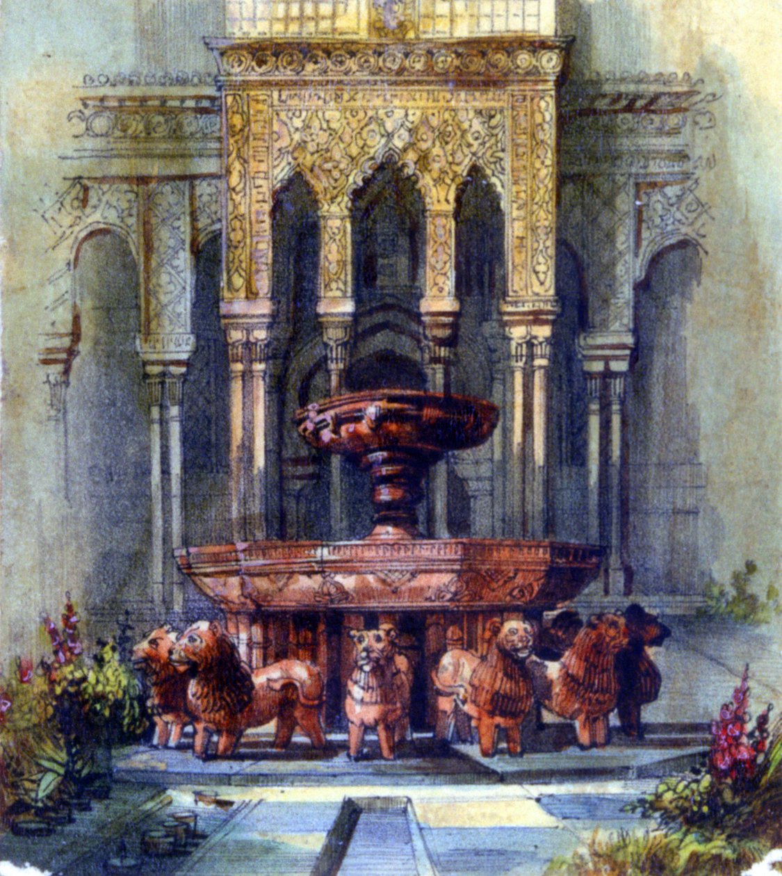 Fontaine mauresque. Plume et aquarelle. Aurore Amadine Lucie Dupin (1804-1876) Romancière et féministe française qui écrivit sous le nom de George Sand. - Amantine Dupin