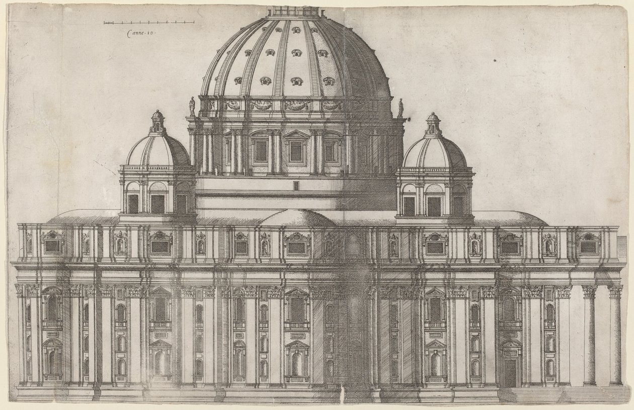 Vue Longitudinale de Saint-Pierre, Rome - Ambrogio Brambilla, after Michelangelo