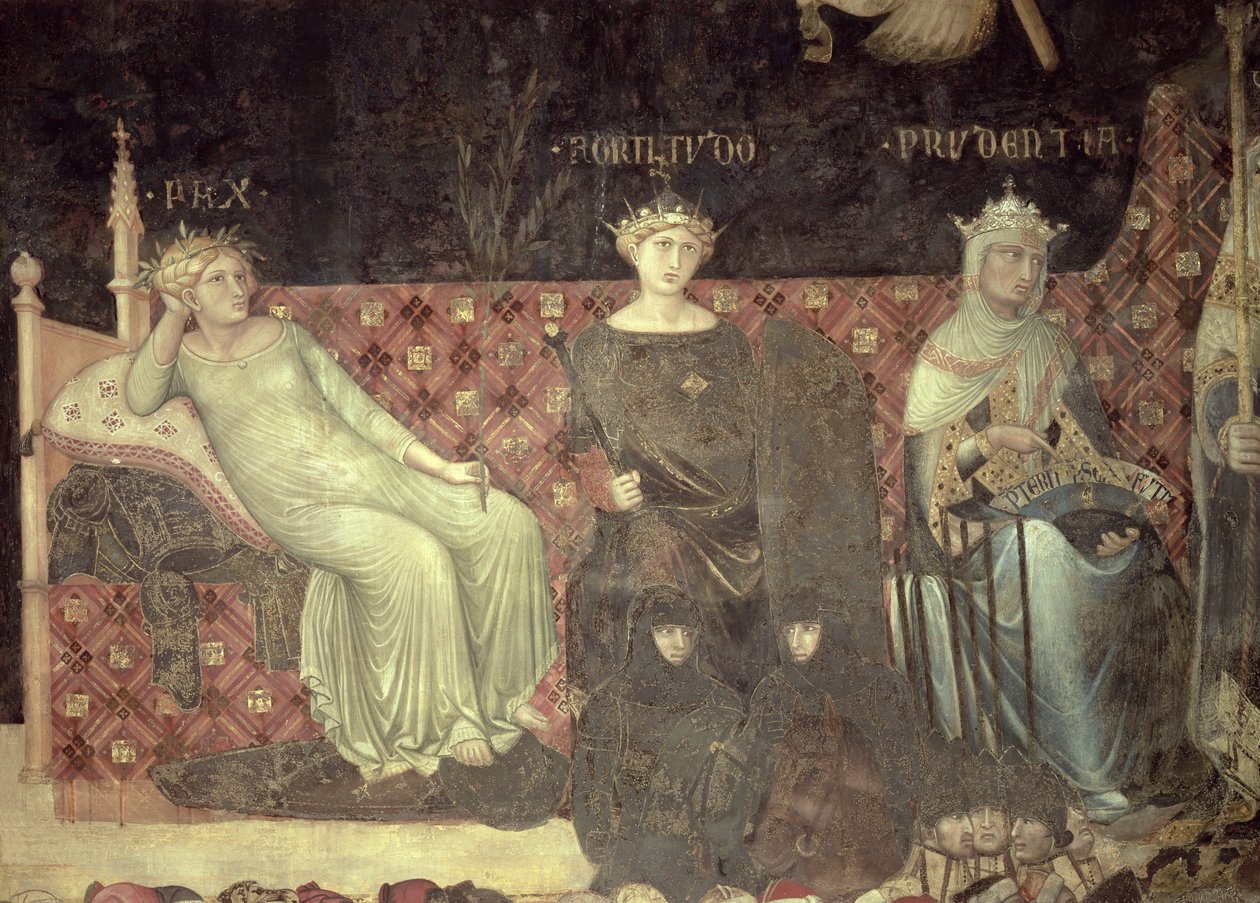 Allégorie du Bon Gouvernement, détail de la Paix, la Force et la Prudence, 1338-40 - Ambrogio Lorenzetti