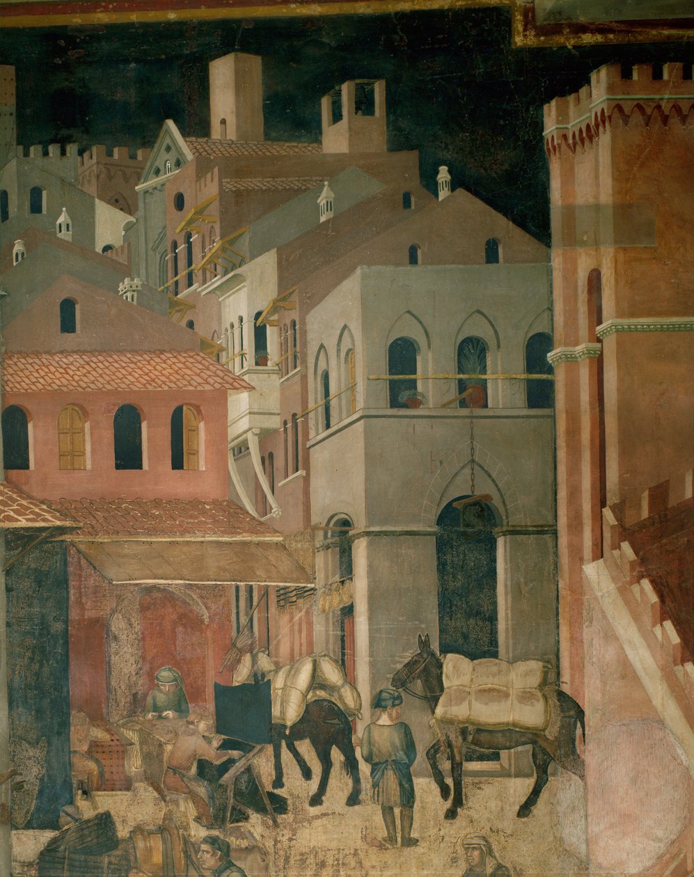Bâtiments de la ville (peinture murale) - Ambrogio Lorenzetti