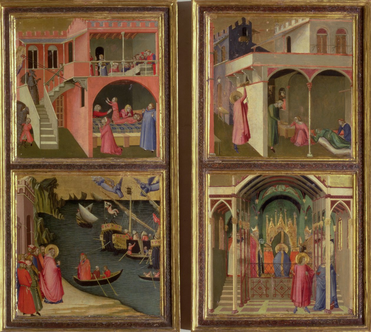 Quatre scènes de la vie de Saint Nicolas : Saint Nicolas donne leur dot à trois filles ; Saint Nicolas élu évêque de Myre ; Résurrection d