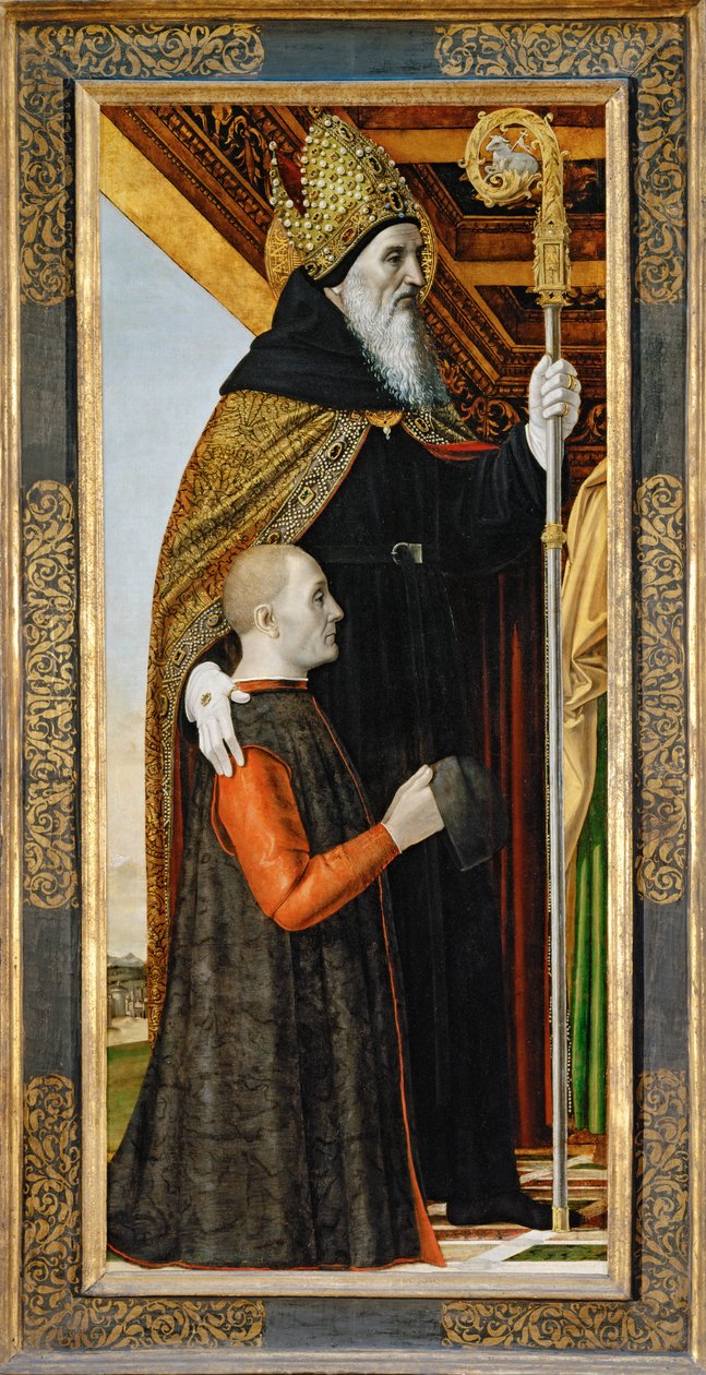 Saint Augustin et un donateur agenouillé ... - Ambrogio da Fossano (c.1460-1523)