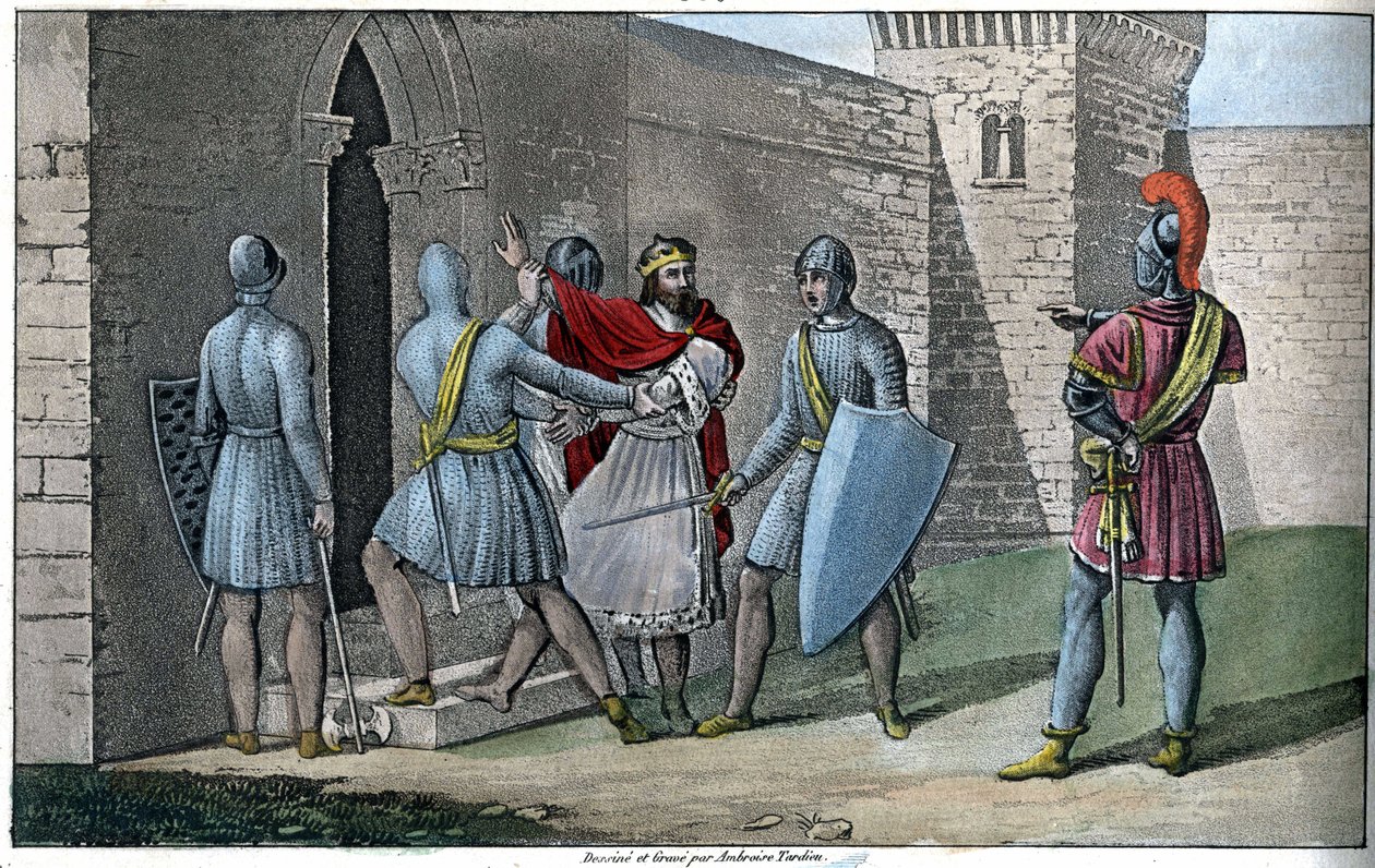 Charles III, dit «Le Simple» (879-929), dynastie carolingienne. Détrôné en 922 et forcé de se sauver, il se réfugia chez Herbert II de Vermandois (ca. 880-943) qui le tint prisonnier au château de Péronne en 923 - Dessiné et gravé par Ambroise Tardieu - Ambroise Tardieu