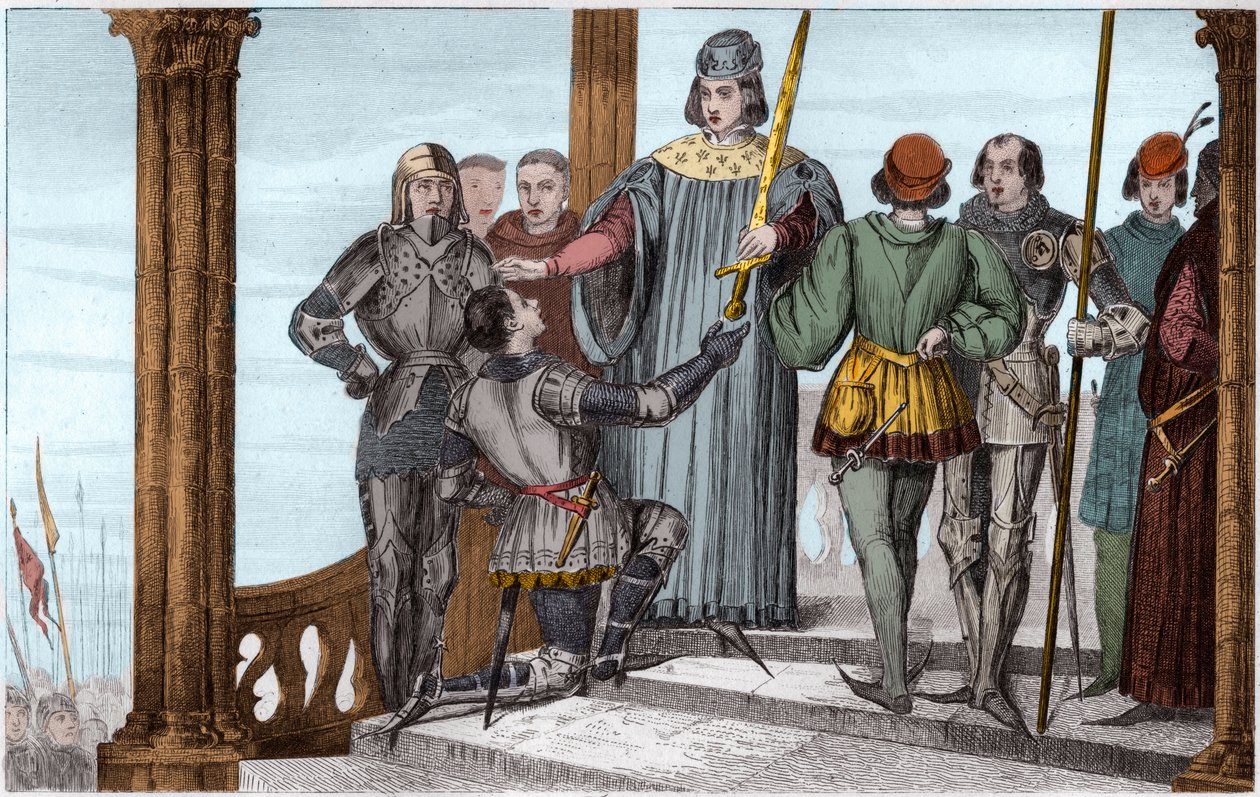 Charles V (1358-80) le Sage présente son épée à Duguesclin - Charles V Le sage (1338-1380) présente solennellement l